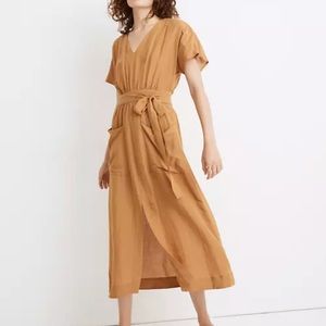 linen blend dolman sleeve tie waist midi dress